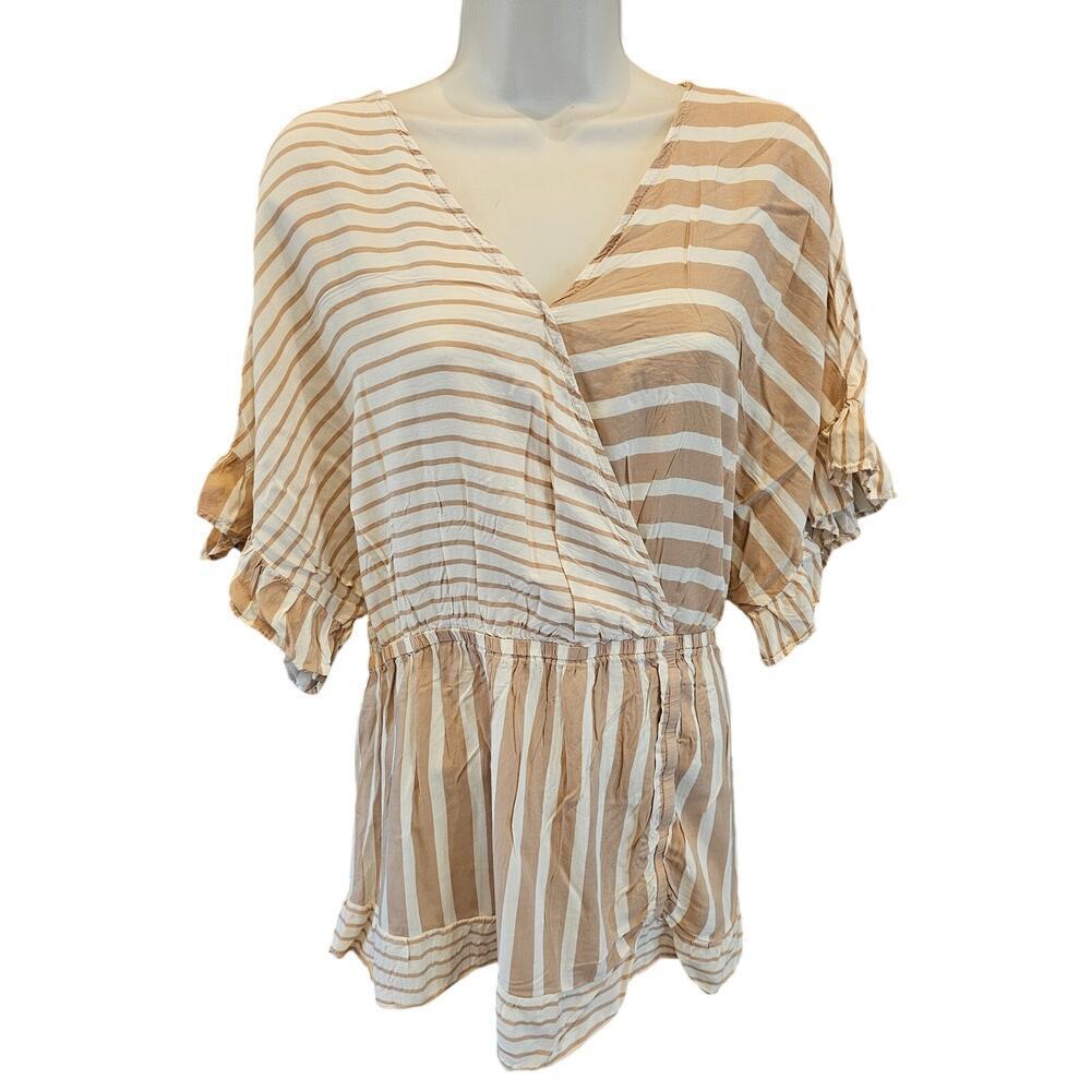 Cato babydoll top v neck neutral stripes career teacher casaul top EUC